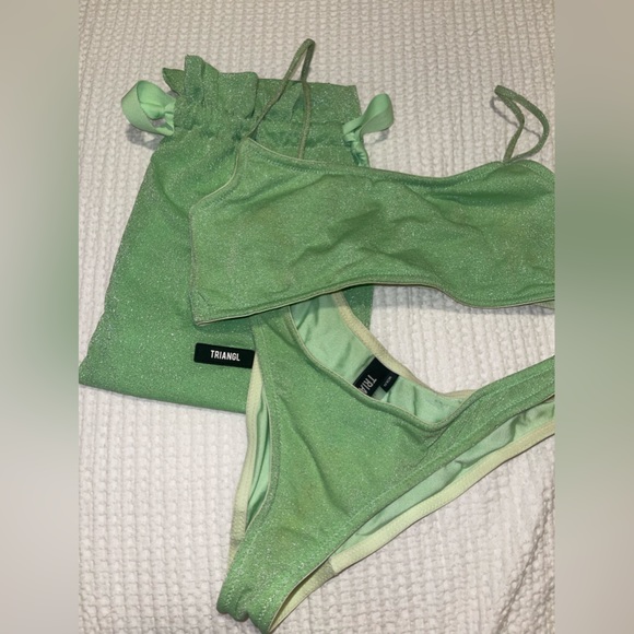 MICA LIME SPARKLE TRIANGL BIKINI Size small + and medium bottoms - Picture 2 of 6
